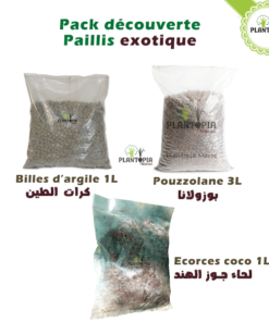 Pack paillis découverte plantopia maroc - organic mulch pack - pouzzolane maroc - coco maroc - billes d'argile maroc