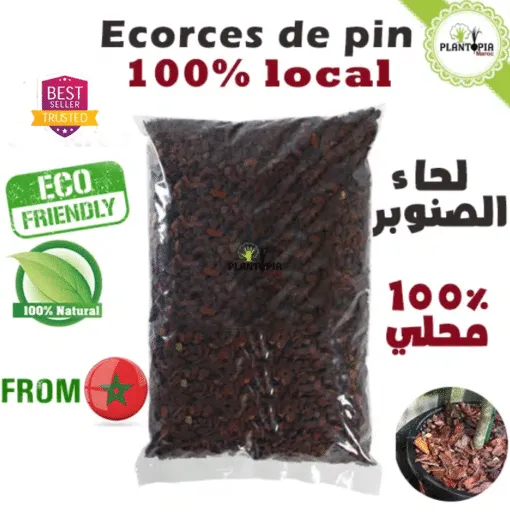 Sachet ecorces de pin marocain et local pour paillage au Maroc - Plantopia Maroc
